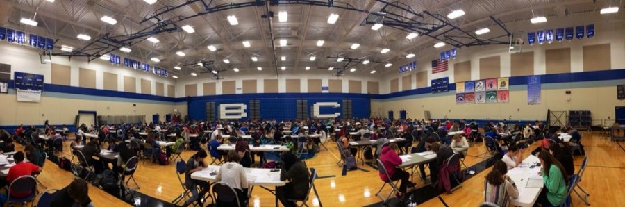 In+the+main+gymnasium%2C+400+Brookfield+Central+sophomores+and+juniors+are+taking+the+practice+ACT+Oct.+15.