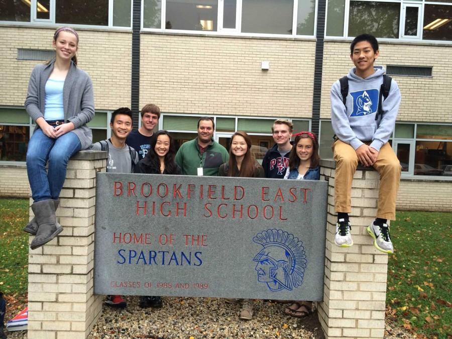Brookfield Central High School students travel to Brookfield East to take Calculus III during first block.  Emily Cape (‘15), Nathan Wang (‘15), Mitchell Hummel (‘15), Lily Chen (‘15), the Calculus III teacher Professor Ridha Moussa, Lauren Chiang (‘15), Erik Nesler (‘15), Emily Lowerr (‘15), and Sam Liu (‘15). Not pictured: Abby Haynes (‘15) and Alyssa Borowski (‘15). 