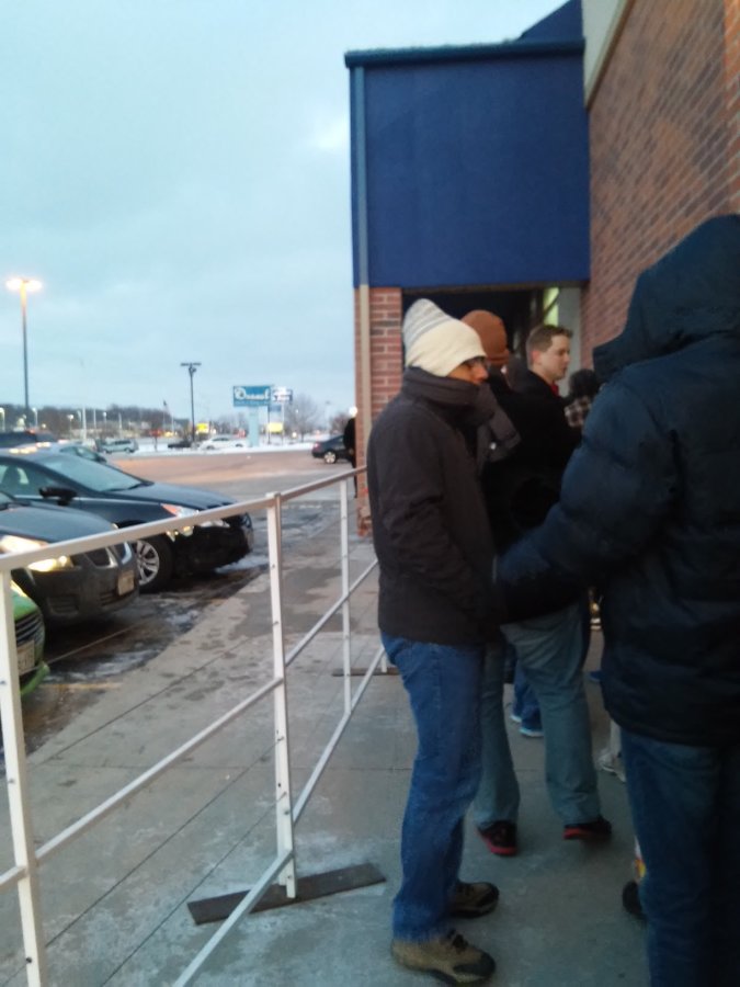 Approximately 70 people were lined up in front of Best Buy when it opened at 6 on Thanksgiving