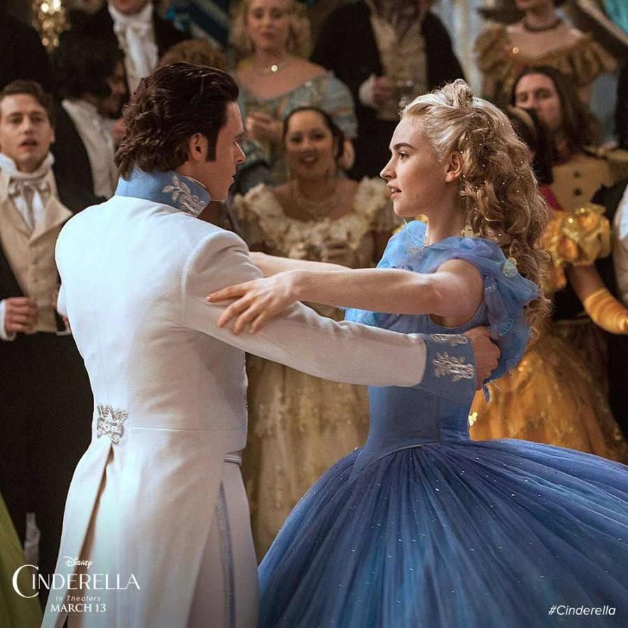 Ella, played by Lily James, dances with her Prince Charming, played by Richard Madden.