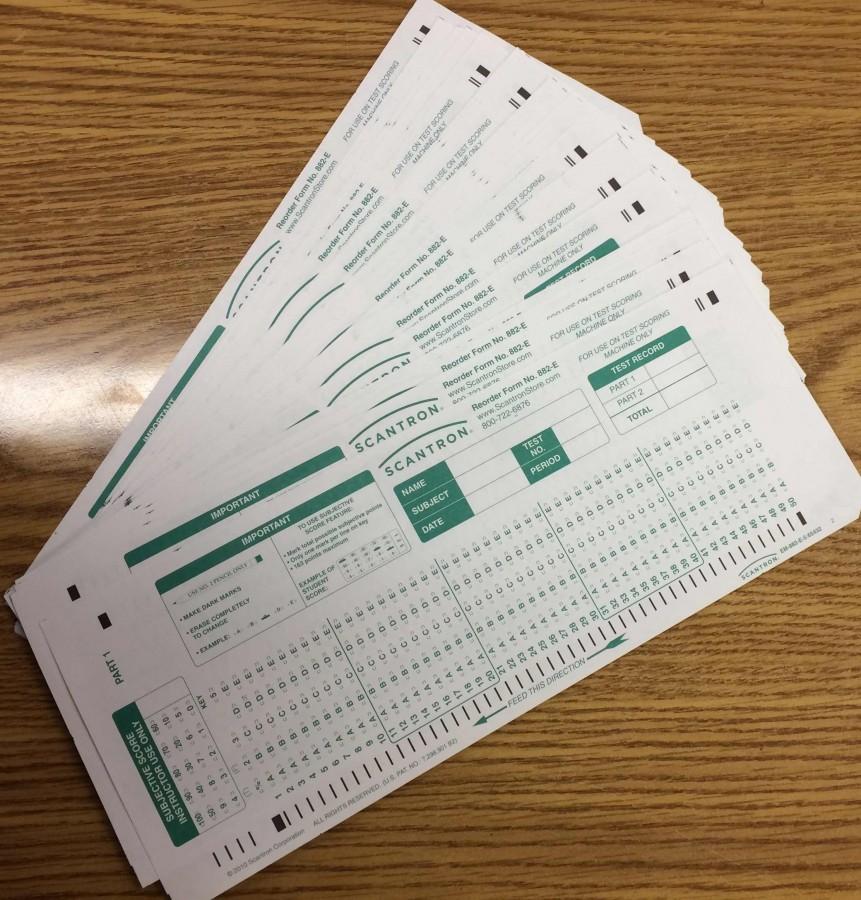 A stack of Scantrons sit ready to send fearful students to their doom on exam day.