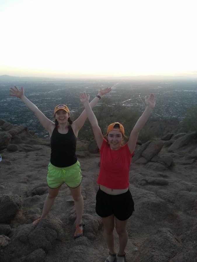 Natalie and Allison Hartwig (16) pose onn Camelback Peak, just one stop on their spring break adventure with their grandmother. 
