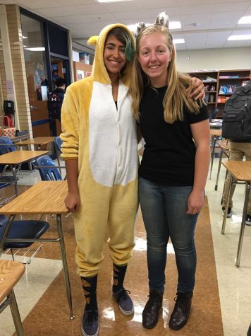 (Left) Bella Lubsey ('18) dressed in an animal onesie and (right) Ingrid Frayer ('18) wore koala ears.