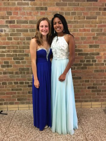 Megan Rittler ('17) and Christina Ramesh ('17) wore their prom dresses to school on Thursday.