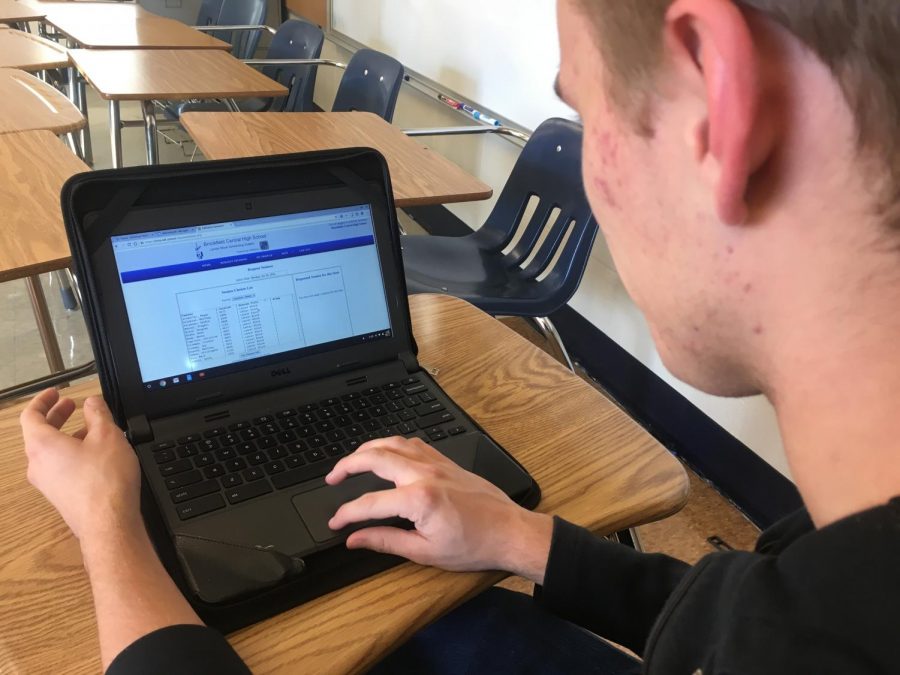 Kevin Jacobson (19) schedules a Lancer Block session with a teacher using Edficiency. Edficiency was proposed so that teachers can meet with students that need help on assignments and to prevent too many students from attending one session.
